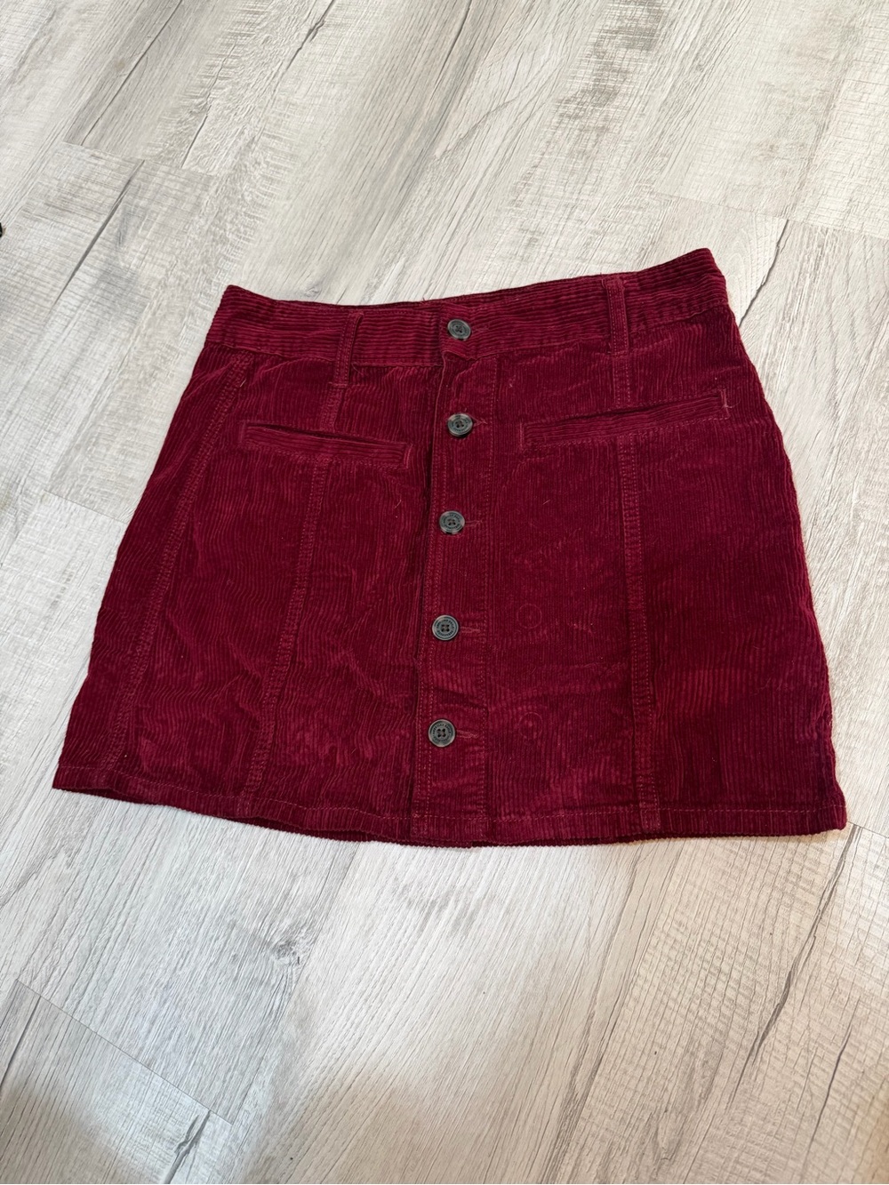 American Eagle Outfitters Burgundy Button-Front Corduroy Mini Skirt